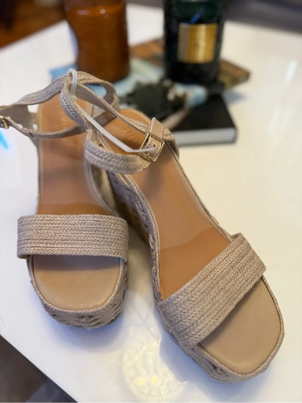 Steve Madden Neutral Woven Espadrille Platform Wedges